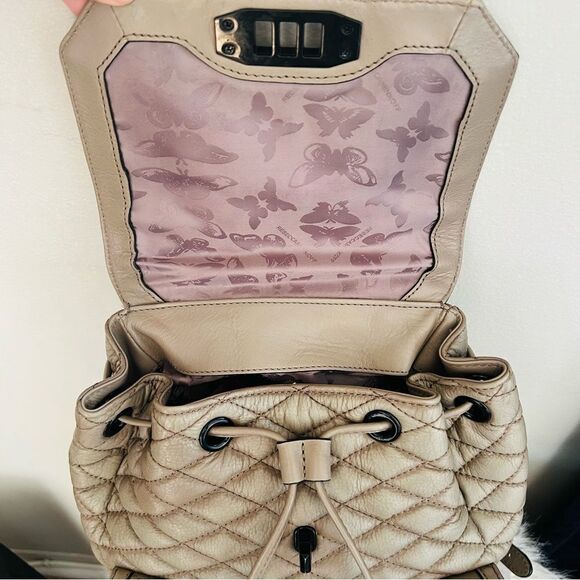 REBECCA MINKOFF QUILTED LOVE LEATHER BACKPACK PURSE,‎ Tan/Gray, Luxury main image 10